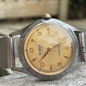 Vintage 1950s Pierpont 17 Jewels Swiss Watch | Incabloc Engine-Turned Dial | Stainless Steel Back | Rare Bracelet | Working