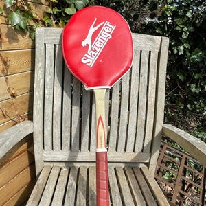 Racchetta da tennis vintage Slazenger Demon in legno degli anni &#39;70, telaio Powerflex medio 4