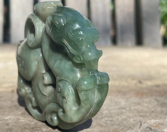 Chinese Jade Bi-Disc – Eastern Zhou Han Style Dragon Motif – 65mm Nephrite Pendant