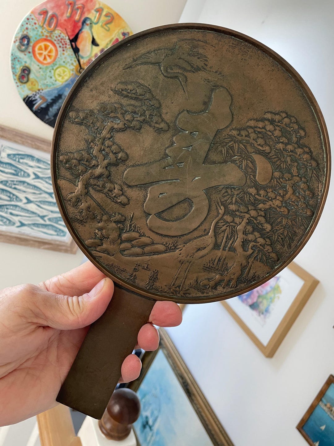 ​江戸期 銘入銅鏡4枚セット Edo Antique Mirrors Antique Japanese Bronze Hand Mirror – Cranes, Pine & Kotobuki