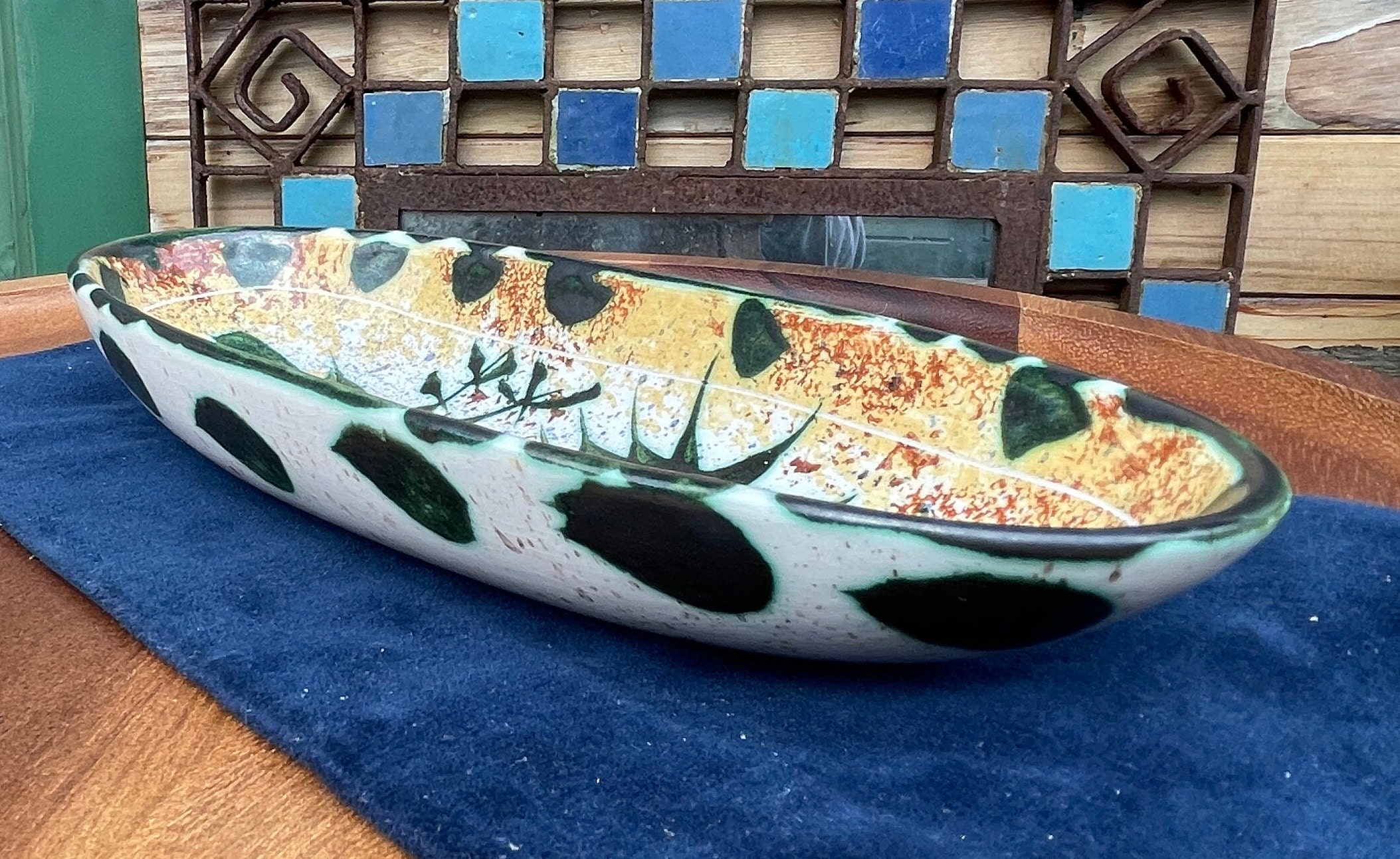 ヴィンテージ ケルト陶器皿 – ミッドセンチュリーモダン抽象大皿