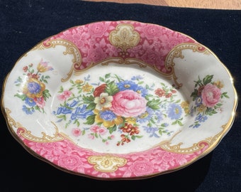 Vintage Royal Albert Lady Carlyle Oval Trinket Dish | 1944 Bone China | 13cm | Pink Floral Gilt Trim | Made in England