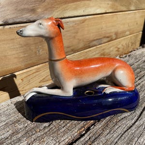 Antique English Staffordshire potteries Whippet Ink Well 12.5cm tall