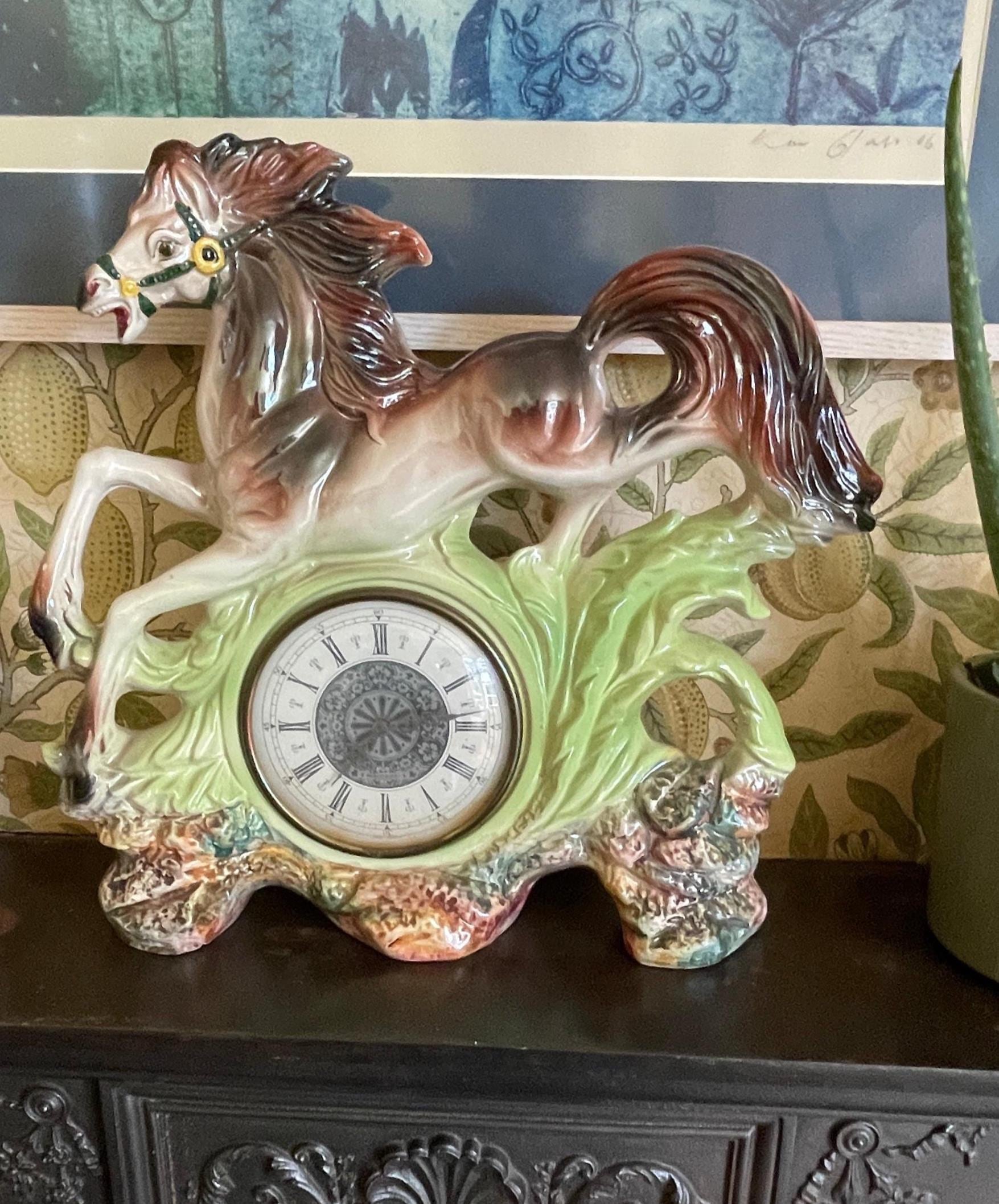キ*ホ様 60s Collegiate Specialty Co メモリアルジャ Mid Century Italian Ceramic Horse Clock – Capodimonte Style Mantel