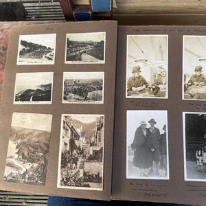 Vintage 1920er–60er Jahre Fotoalbum | Europa & Großbritanien | Handgeschriebener Familienreisebericht mit Fotos und Postkarten | 37x29 cm