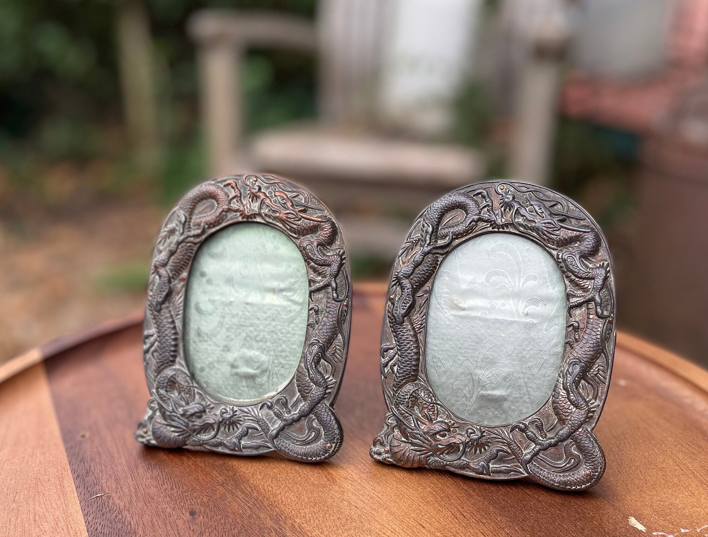 2 X Vintage Aluminium Large Silver Ornate Plate Stand Photo Display 10/25cm  H 