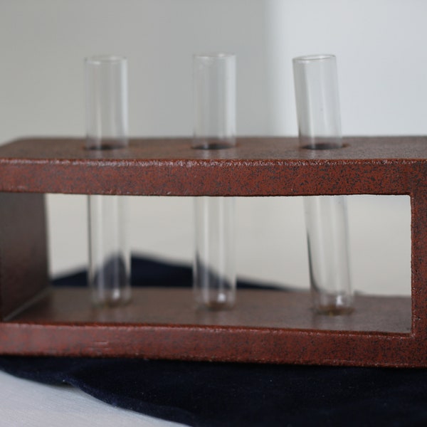 A Studio Pottery Glazed Brick-Form Test Tube Rack Vase