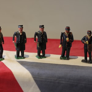 Conjunto de 5 figuras ferroviarias de plomo pintadas a mano: guardias, porteros y carteros, 7 cm, soldados de juguete antiguos