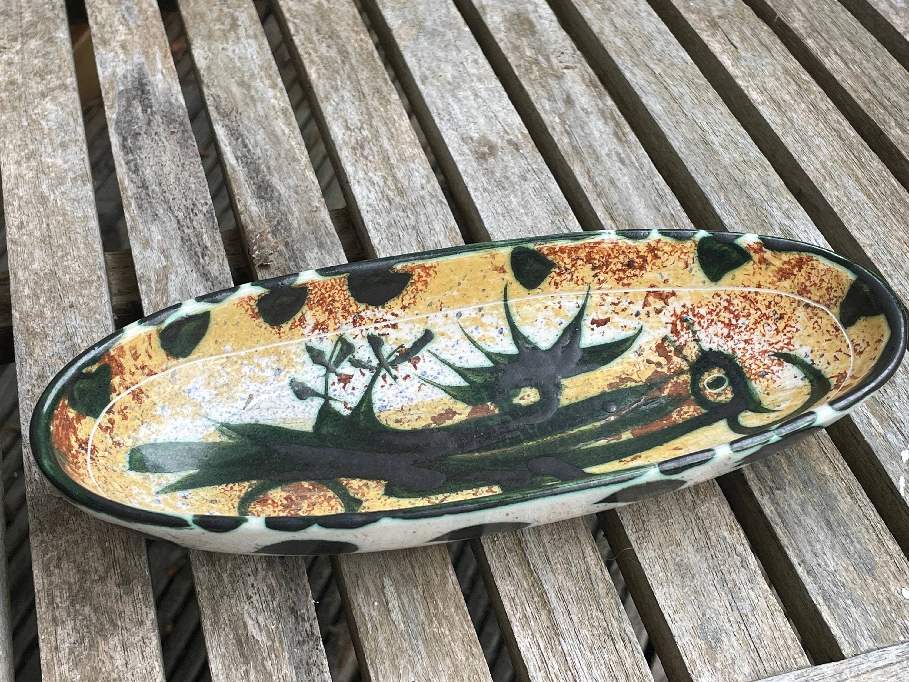 ヴィンテージ ケルト陶器皿 – ミッドセンチュリーモダン抽象大皿