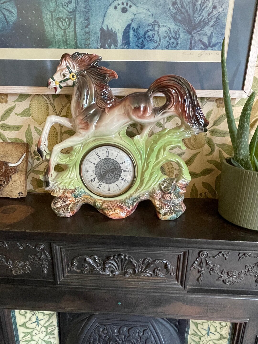 Mid-century Italian Ceramic Horse Clock – Capodimonte Style