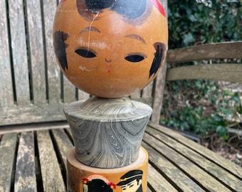 Vintage Japanese Kokeshi Doll – Hand Painted Wooden Folk Art Figure, Signed, 26cm