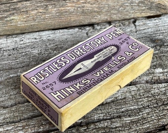Pen nibs -  Vintage Opened Box of Rustless Directory Pen Nibs by Hinks, Wells & Co.  - 128 No. 2657 Nibs