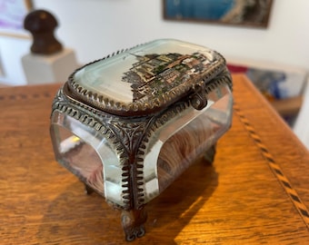 Antique French Glass Casket – Mont St Michel Souvenir Jewelry Box