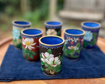 Six Small Chinese Cloisonne Beakers With Typical Floral Designs 7.5cm Tall