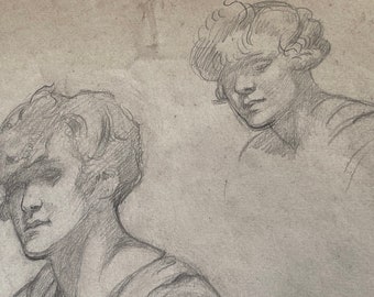 Vintage Double-Sided Life Drawing – 20th Century Female Figure Sketches, 38x44cm