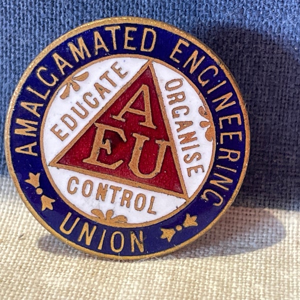 A Collectable Vintage Enamel AEU Amalgamated Engineering Union Educate Organise Control Badge  22mm Diameter