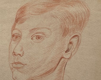 An unsigned original portrait sketch of a young boy 32x46cm