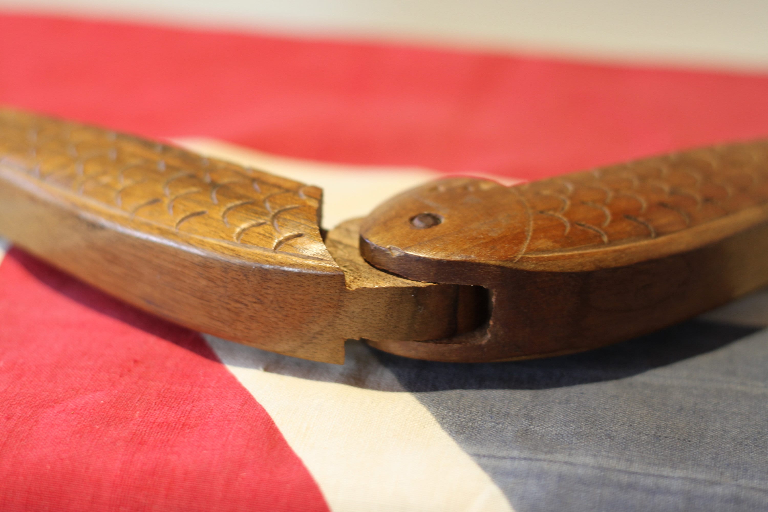 A Set of Vintage Folk Art Hand Carved Wooden Fish Nutcrackers With Hand