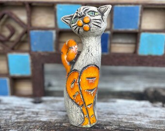 A vintage mid century Italian studio pottery lava cat figurine 18cm tall c 1970s