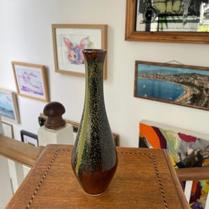 Vintage Japanese Studio Pottery Vase with Signed Wooden Box, 22cm Tall Glazed Art Pottery, Mid-Century Mingei Style