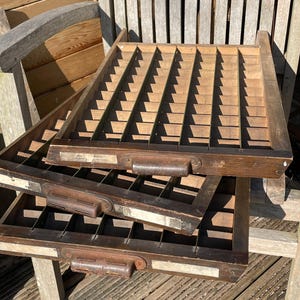 Vintage Letterpress Typecase Drawers – Set of 3 Wooden Printers Trays, 1950s Display Storage