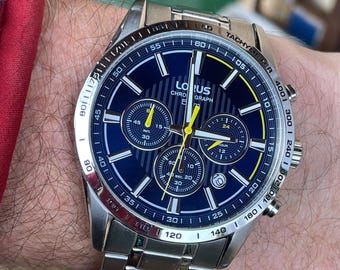 Lorus Mens Chronograph Watch – Blue Dial Stainless Steel Bracelet Quartz 50m