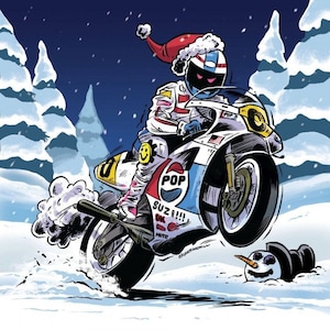 Tarjetas navideñas de motocicletas únicas de los mejores artistas