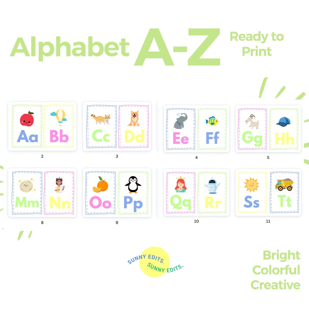 Alphabet Flashcards Educational A-Z Aesthetic Colorful - Etsy