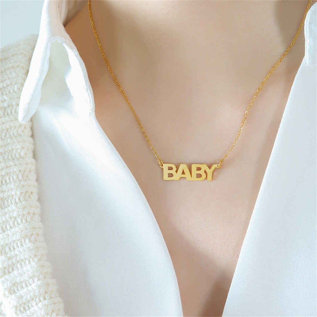 BABY Pendant Necklace 18k Gold Alphabet BABY Necklace Gold Etsy