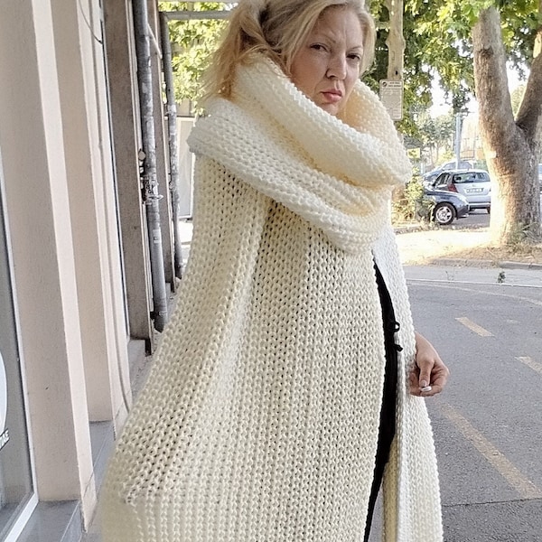 Blanket shawl, Huge English ribbed very long scarves, Giant wool shawl