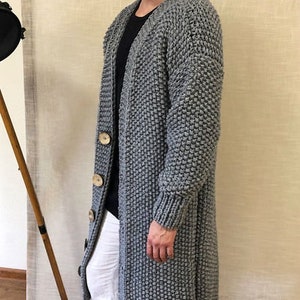 Alpaca chunky knit cardigan coat, Oversize shawl collar cardigan, Men hand knit coat, Bulky knit long knee length cardigan