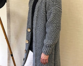 Manteau cardigan en grosse maille d'alpaga, cardigan oversize à col châle, manteau tricoté à la main pour hommes, cardigan long en tricot volumineux