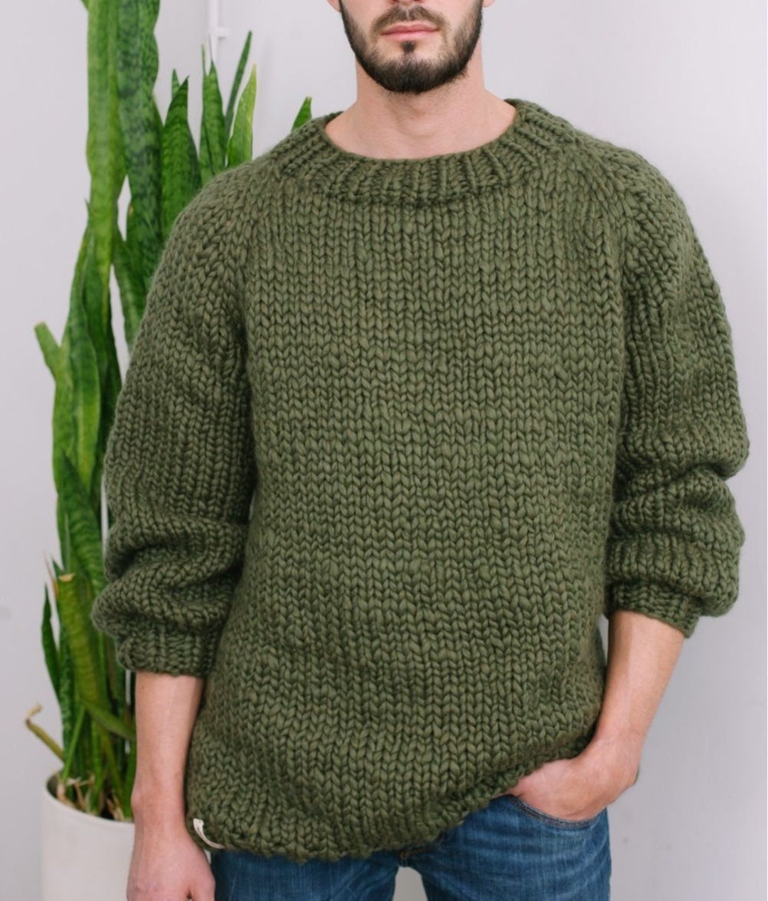 100% Pure Merino Bulky Wool, Hand Knit Pullover for Men, Thick Men ...
