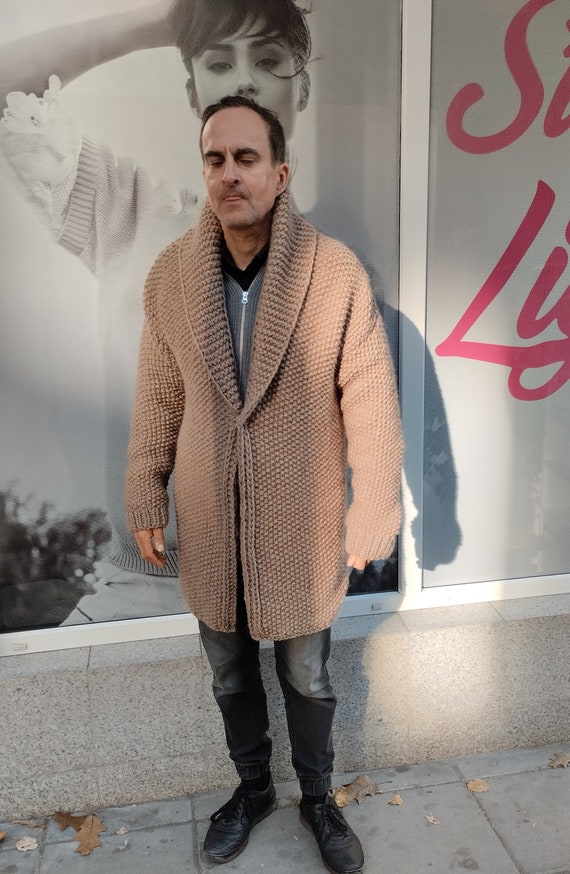 Thick knit top cardigan mens