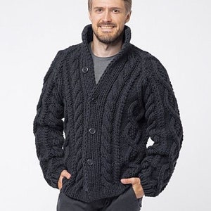 Hand Knit Wool Cardigan for Men Cable Knit Thick Men Sweater - Etsy