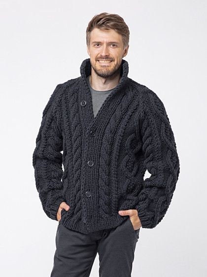 Mens chunky knit zip shop up cardigan
