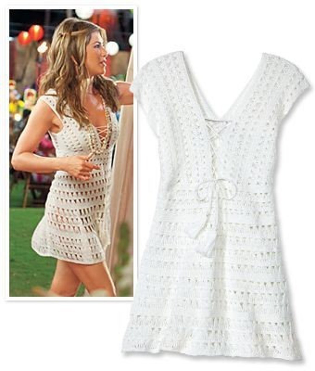 Jennifer Aniston Crochet Dress, Hand Knit Cotton, Knit Lace Long Dress