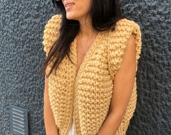 Hand knit sweater vest, Chunky wool knit vest