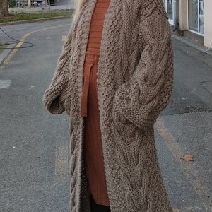 Floor lengths sweater cardigan, Wool cable knit cardigan, Oversize cardigan, Hand knit thick knit coat, Made to order many color