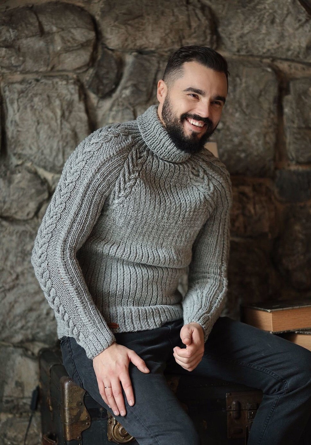 Pure 100 Merino Wool Hand Knit Pullover for Men Cable Knit - Etsy