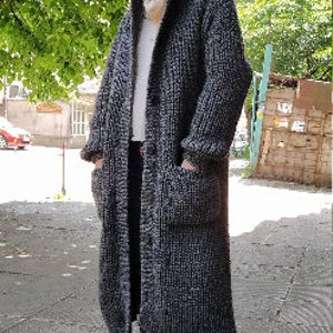 English ribbed hand knit wool cardigan, 100% pure wool chunky knit oversize cardigan, Cozy soft thick floor length jacket