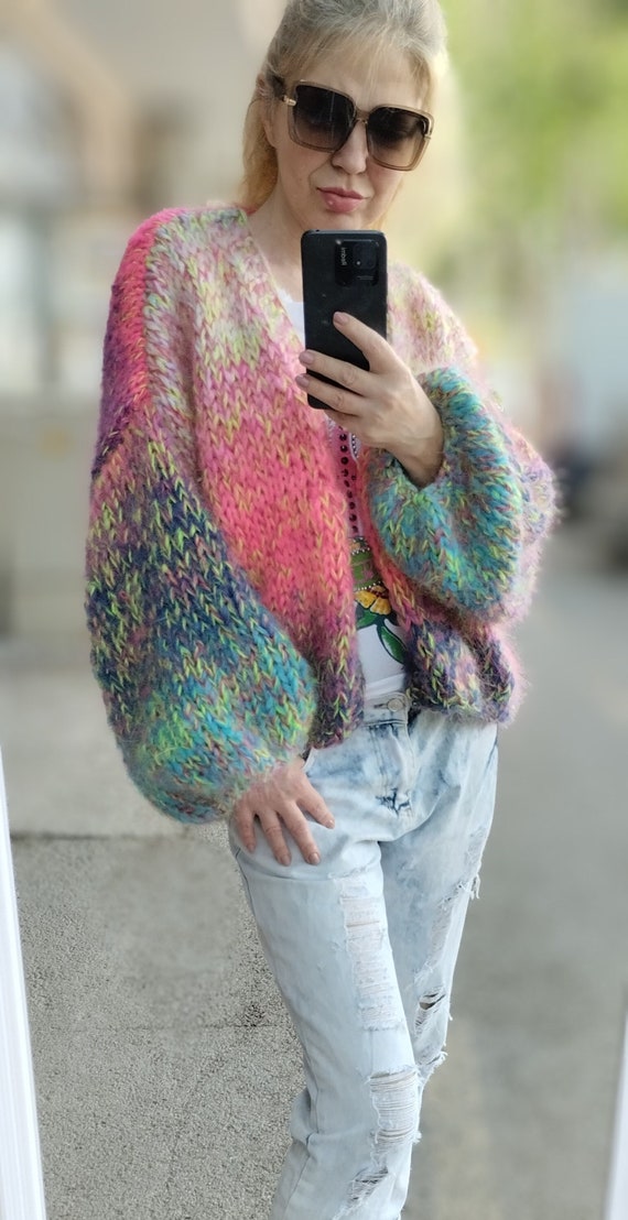 Mohair Ombre Melange Bomber, Neon Crop Cardigan, Balloon Sleeves