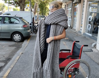 Blanket shawl, Huge very thick ribbed maxi long scarves, Giant wool shawl