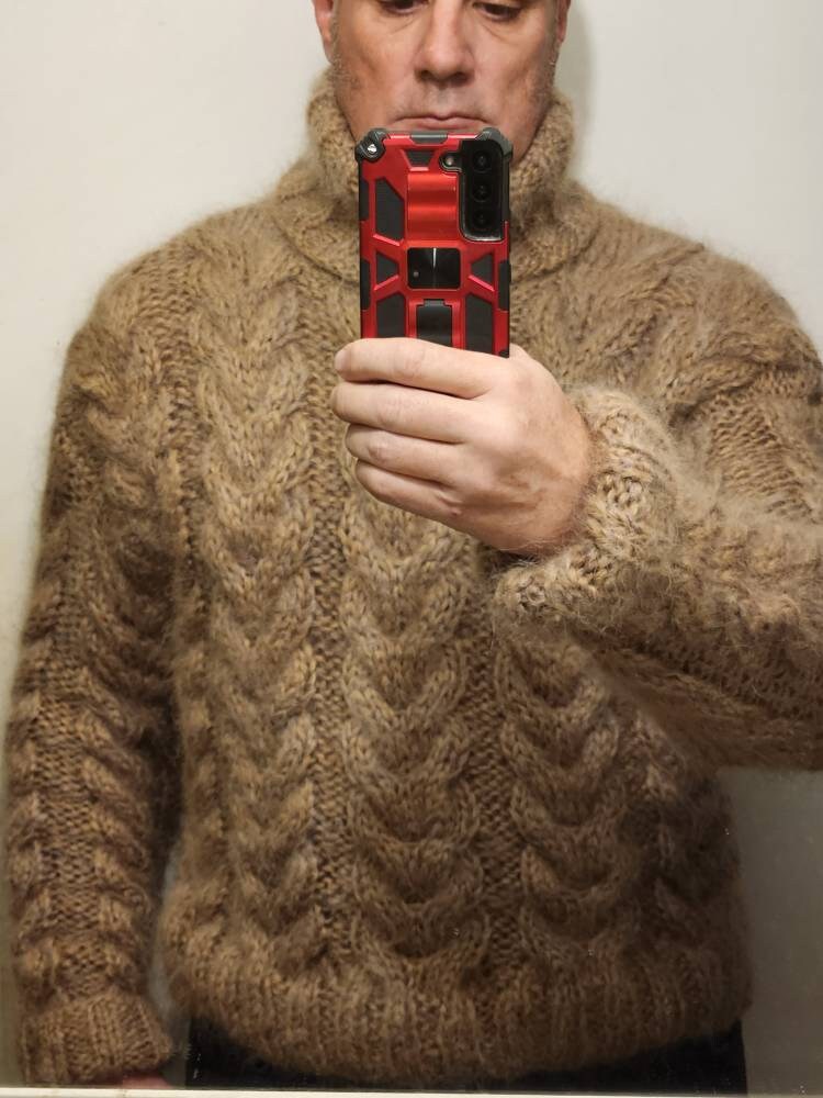 Fluffy Mohair Sweater Men Cable Knit Turtleneck Pullover - Etsy