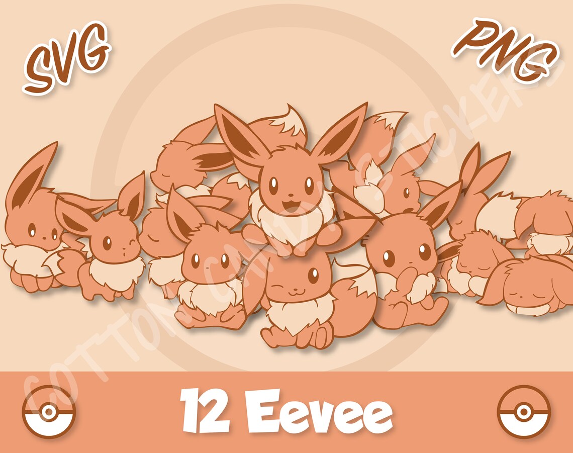 Eevee SVG Chibi Bundle PNG Layered Silhouette Print Etsy