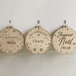 Wooden Christmas ball engraved and personalized with first name, decoration to hang on the tree for child baby family
