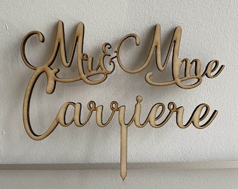 Personalized wooden cake topper, Name and first name for wedding cake, cake decoration