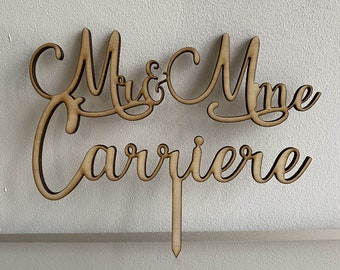 Personalized wooden cake topper, Name and first name for wedding cake, cake decoration