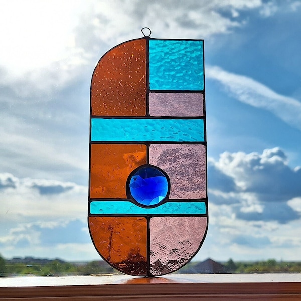 Glas Sonnenfänger prisma Kristall Modern Suncatcher Geschenk Deko Fensterschmuck Handarbeit Buntglas Glaskunst Wanddeko Bild Unikat Retro