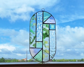 Glass suncatcher with crystal modern suncatcher gift decoration window decoration handmade stained glass glass art wall decoration picture light boho prism